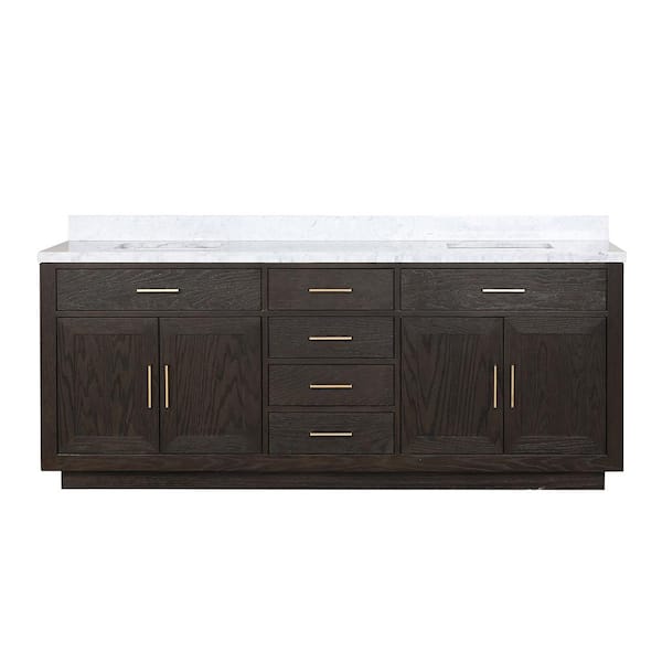 Condor 84 in W x 22 in D Brown Oak Double Bath Vanity and Carrara Marble Top
