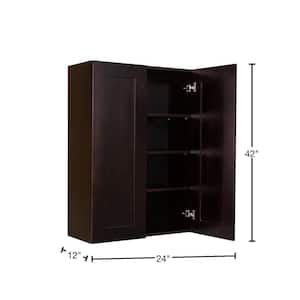 Anchester Assembled 24 in. x 42 in. x 12 in. Wall Cabinet with 2 Doors 3 Shelves in Dark Espresso
