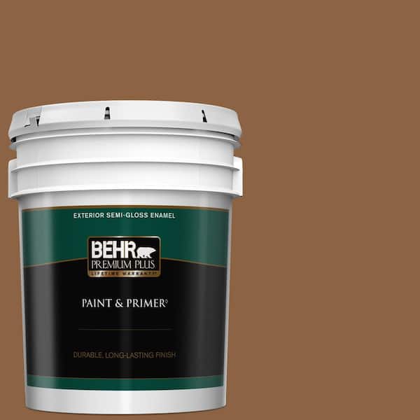 BEHR PREMIUM PLUS 5 gal. #260F-7 Caramel Latte Semi-Gloss Enamel Exterior Paint & Primer