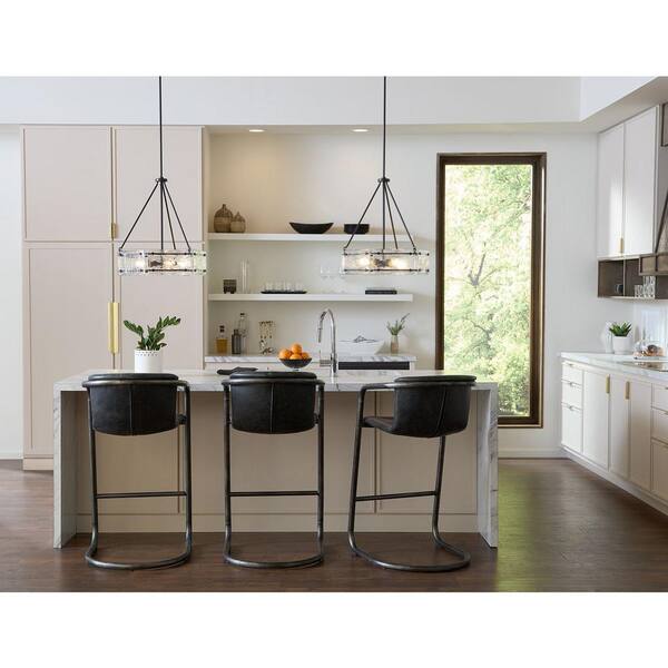Progress Lighting Rivera 20.5 in. 4-Light Matte Black Luxe Industrial Chandelier with Textured Glass