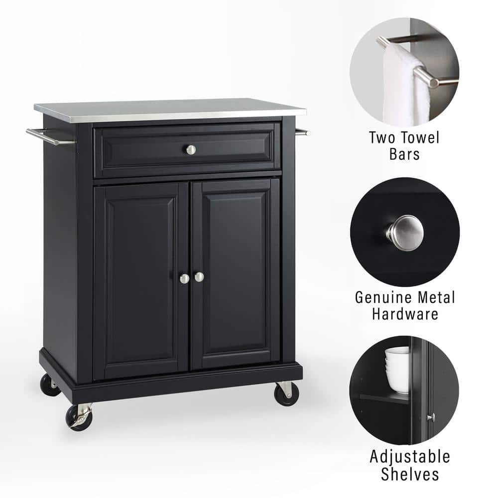 Black Stainless Steel Top Rolling Kitchen Cart with Storage