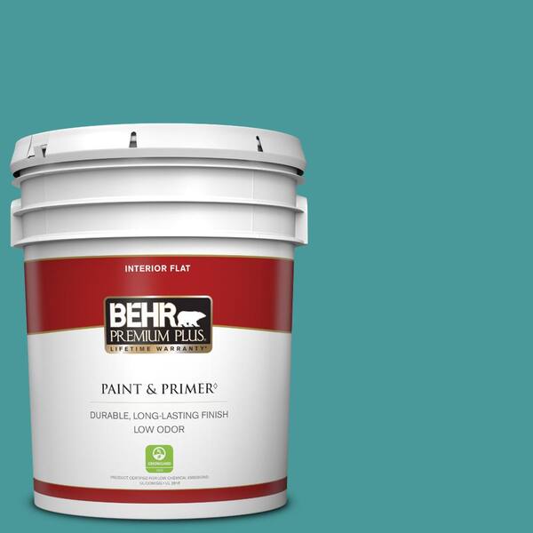 BEHR PREMIUM PLUS 5 gal. #510D-6 Aquatic Green Flat Low Odor Interior Paint & Primer