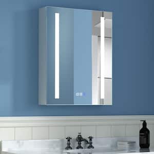 20 in. W x 26 in. H Rectangular Silver Aluminum Recessed/Surface Mount Right Medicine Cabinet with Mirror and LED Light