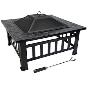 32 in. Outdoor Square Wood Fire Pit with Cover Included