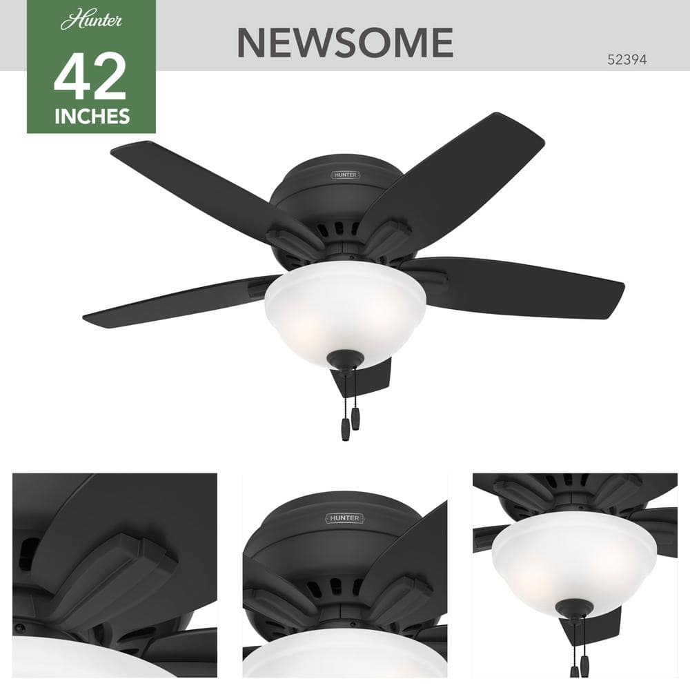 42" Matte Black Low Profile Ceiling Fan with LED Light and Remote
