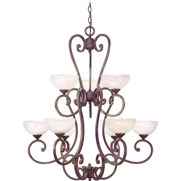 9-Light Prairie Rock Hanging Chandelier with Alabaster Glass Shades