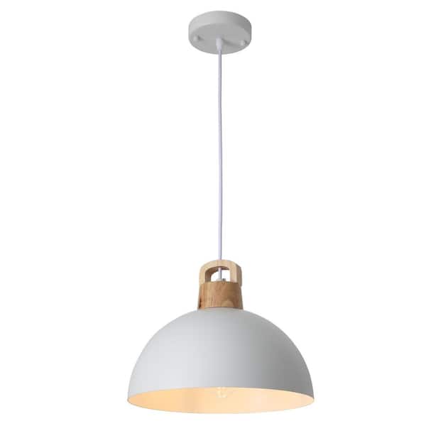 1-Light White Vintage Pendant Light Adjustable Ceiling Hanging Lights with Metal Shade
