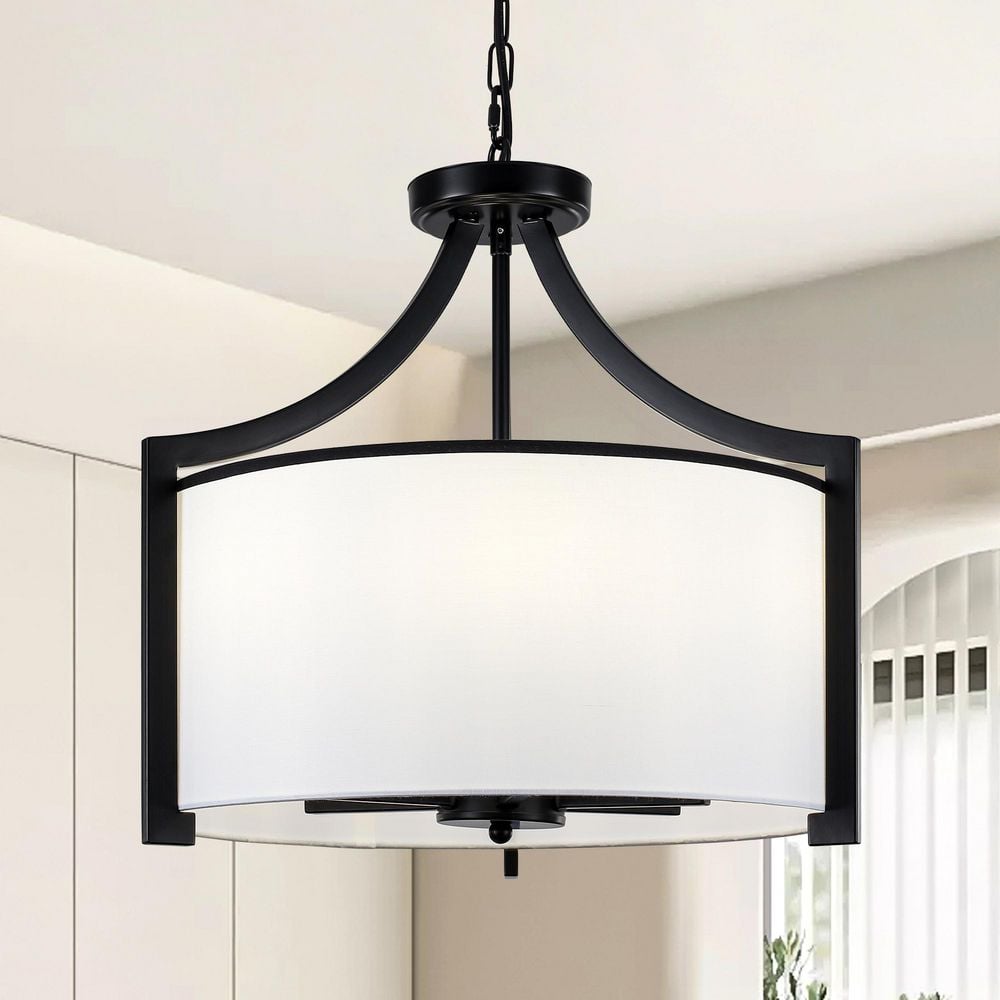 6-Light Black Modern Drum Height Adjustable Chandelier with White Fabric Shade for Kitchen Living Room Foyer price history on PriceWatchPro