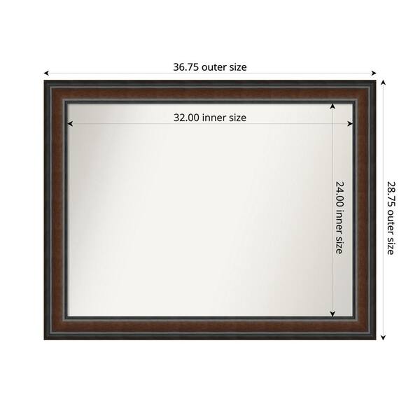 Amanti Art Cyprus Walnut 36.75 in. x 28.75 in. Custom Non-Beveled Wood Framed Bathroom Vantiy Wall Mirror