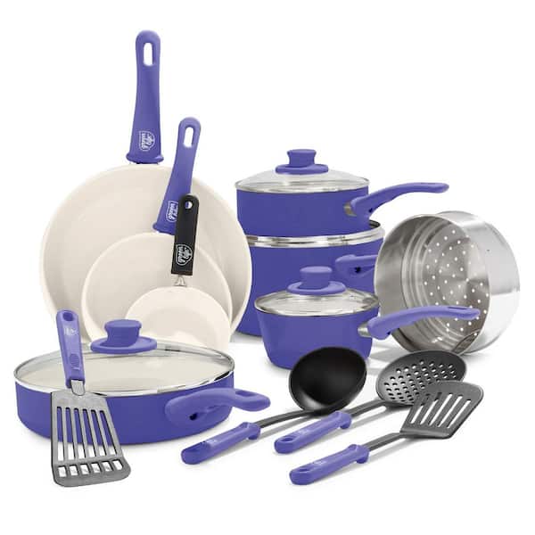 GreenLife Soft Grip 16-Piece Aluminum Healthy Ceramic Nonstick Cookware Set in Violet