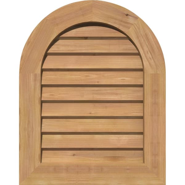 Ekena Millwork 19 in. x 35 in. Round Top Unfinished Smooth Western Red Cedar Wood Built-in Screen Gable Louver Vent