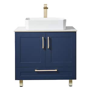 30 in. W x 20.5 in. D x 32.6 in. H Single Bathroom Vanity in Blue with 1 White Ceramic Vessel Sink