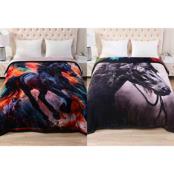 JML Horse 3-Ply Reversible Polyester Fleece Blanket for Winter 85 in. x 93 in. 8 lbs.