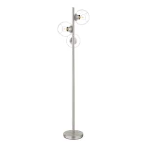 Vista Heights 62 in. Brushed Nickel 3-Light Standard Floor Lamp With Clear Glass Globe Shade