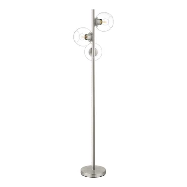 Hampton Bay Vista Heights 62 in. Brushed Nickel 3-Light Standard Floor Lamp With Clear Glass Globe Shade