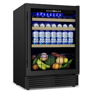 24 in. Single Zone 150-Can Beverage Refrigerator in Black Customizable Shelves with Digital Thermostat-Stainless Steel