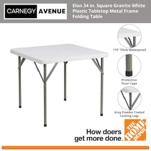 Elon 34 in. Square Granite White Plastic Tabletop Metal Frame Folding Table