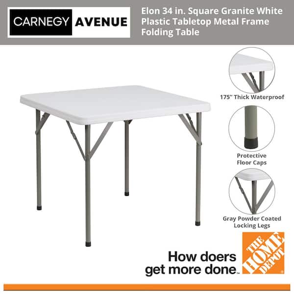 Elon 34.25 in. L Square Granite White Plastic Top Folding Utility Tables