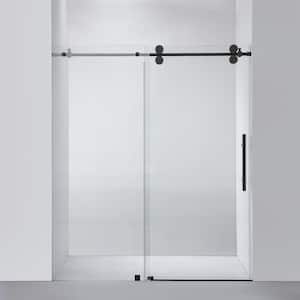 Villena 68 in. W x 78 in. H Single Sliding Frameless Shower Door in Matt Black with Clear Glass
