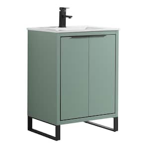 Opulence 24 in. W x 18 in. D x 33.5 in. H Bath Vanity in Mint Green with White Ceramic Top
