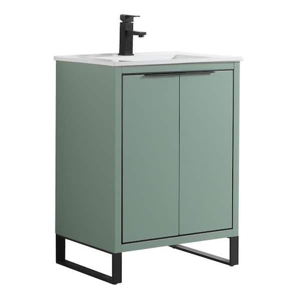 FINE FIXTURES Opulence 24 in. W x 18 in. D x 33.5 in. H Bath Vanity in Mint Green with White Ceramic Top