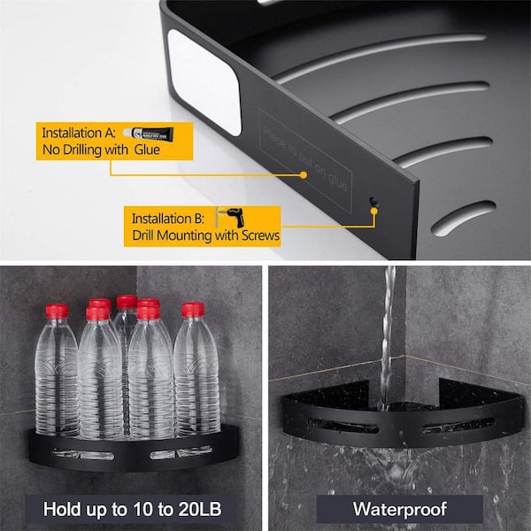 Adhesive Bathroom Shower Corner Shelf Shower Corner Caddy , Drill Free with  Glue or Wall Mount with Screws,No Damage Shower Wall