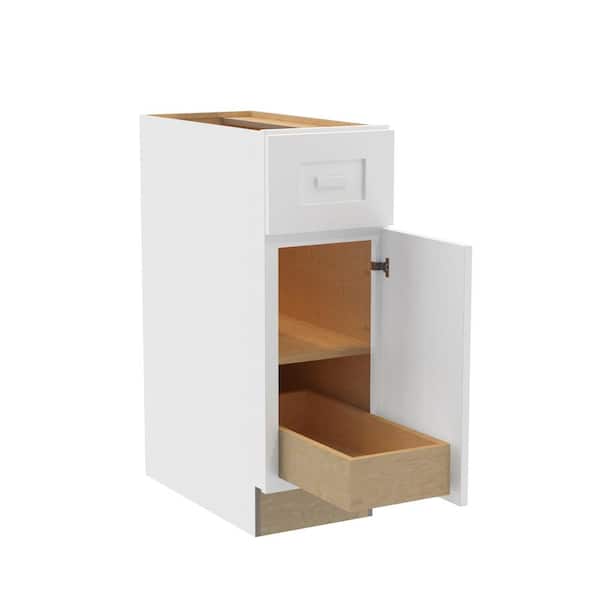 Home Decorators Collection Grayson 12 in. W x 24 in. D x 34.5 in. H Assembled Plywood Base Kitchen Cabinet in Pacific White with 1ROT Soft Close RH