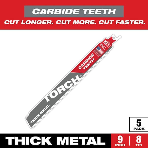 9 in. 8 TPI TORCH Carbide Teeth Thick Metal Cutting SAWZALL Reciprocating Saw Blade (5-Pack)