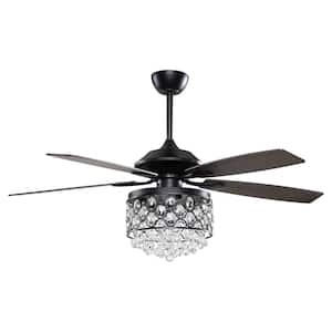 Berkshire 52 in. Indoor Black Downrod Mount Crystal Chandelier Ceiling Fan with Light Kit and Remote Control