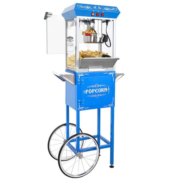 GREAT NORTHERN Foundation Series 850-Watt 8 oz. Blue Hot Oil Popcorn Machine with Stand and Cart