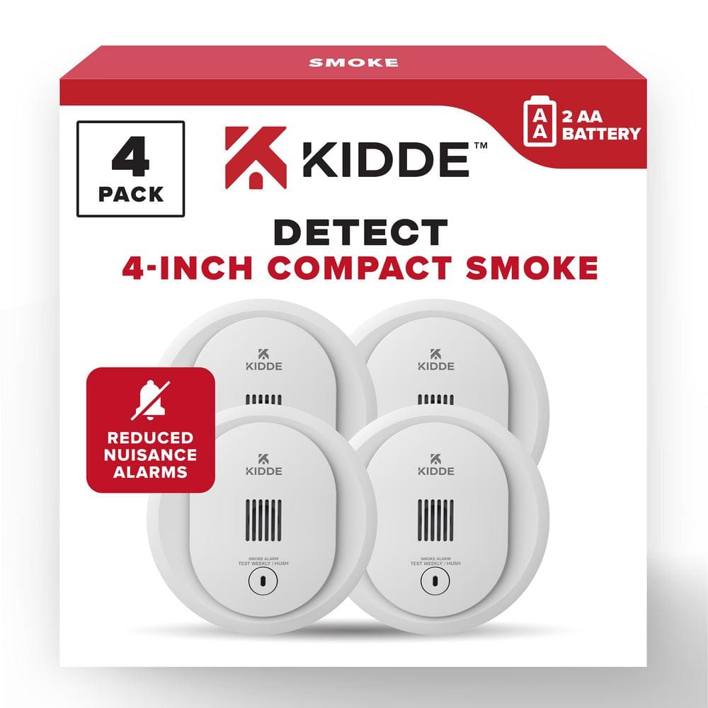 Compact 4 Pack Battery Powered 4 in Smoke Detector with Alarm LED Warning Light -  Kidde