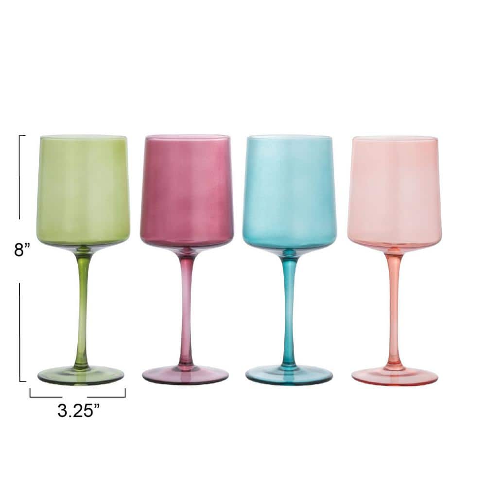 Creative Co-Op Hand Blown Stemmed Wine Glasses, 14 Ounces, 4 Assorted Colors