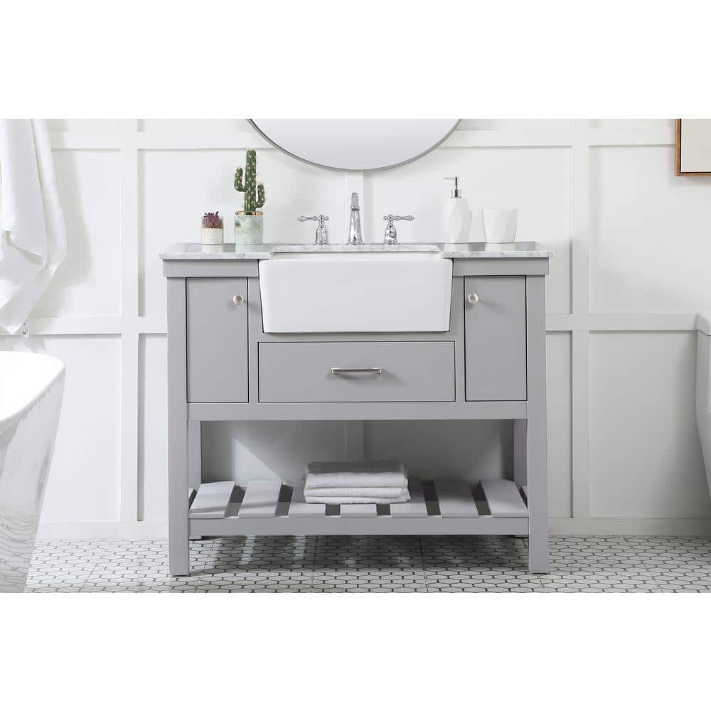 Gray 42" Solid Wood and MDF Single Bathroom Vanity with Carrara Marble Top