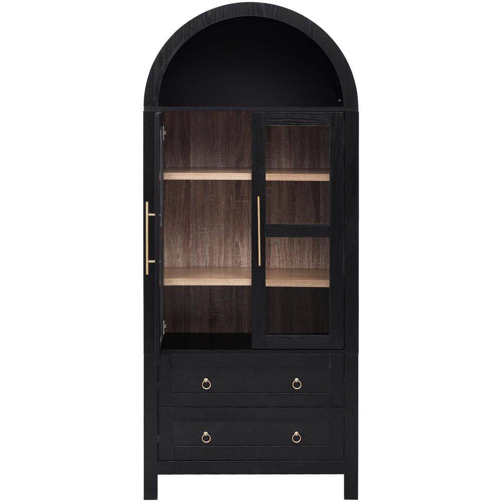Oasis Black Wood 71 in. Tall Arched Freestanding Kitchen Cabinet with 2 Drawers, 2 Adjustable Shelves for Dining Room price history on PriceWatchPro