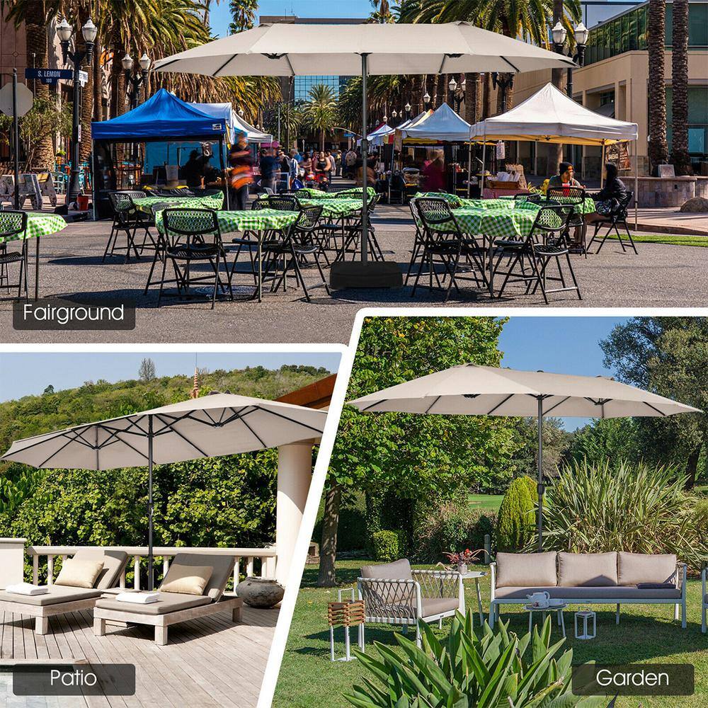 Beige 15FT Double-Sided Patio Umbrella with Metal Pole