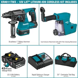 18V 5.0 Ah LXT Lithium-Ion Brushless 1 in. Cordless Rotary Hammer Kit, Accepts SDS-PLUS, HEPA Dust Extractor Attachment
