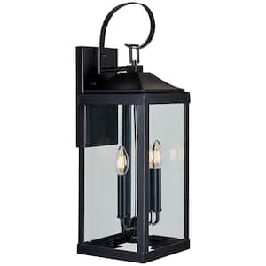 2-Light Matte Black Outdoor Hardwired Wall Lantern Sconce with No Bulbs Included