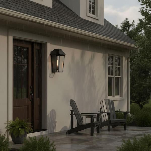 Maclin 1-Light LED Black Hardwired Outdoor Wall Lantern Sconce - no bulb included