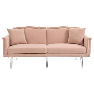 64 in. Pink Velvet Upholstered 2-Seater Convertible Sofa Bed with 2 Pillows