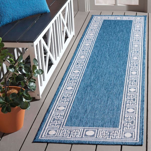 Beach House Blue/Ivory 2 ft. x 8 ft. Meander Border Indoor/Outdoor Runner Rug