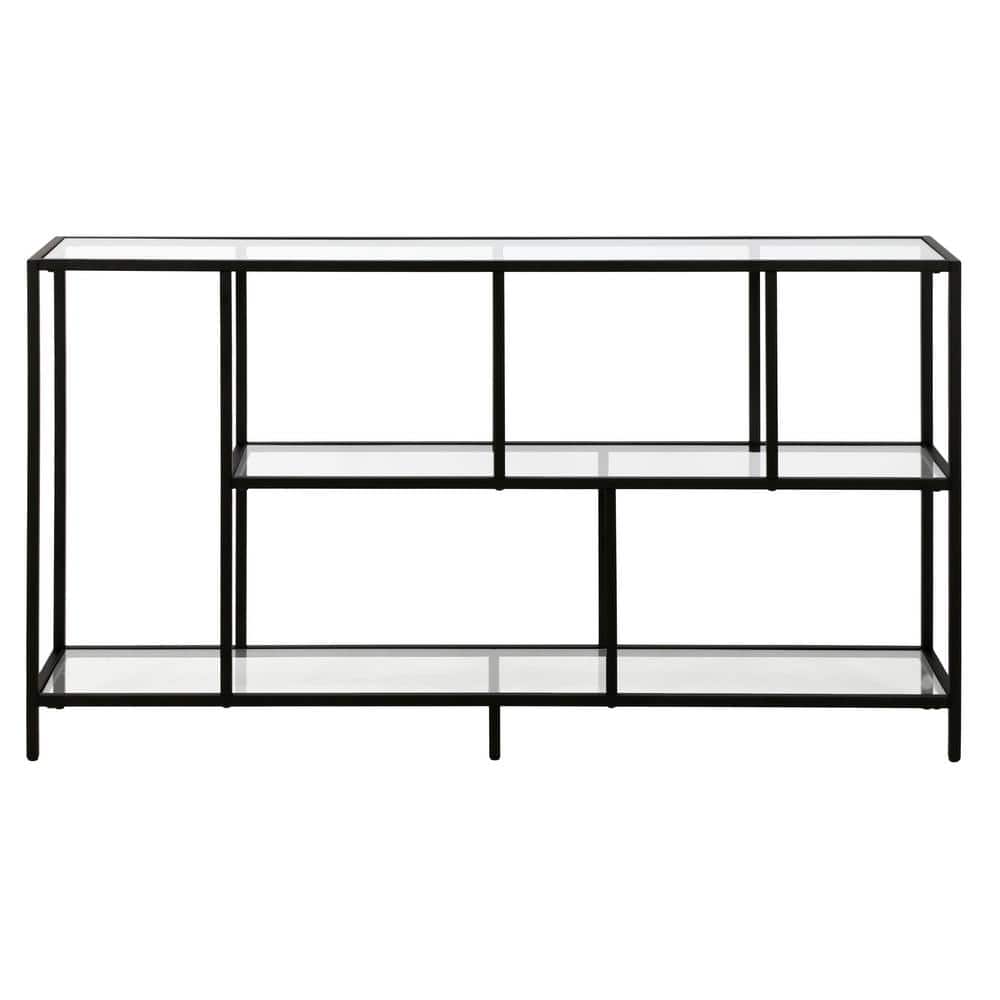 Modern Blackened Bronze 52" Console Table with Glass Shelves