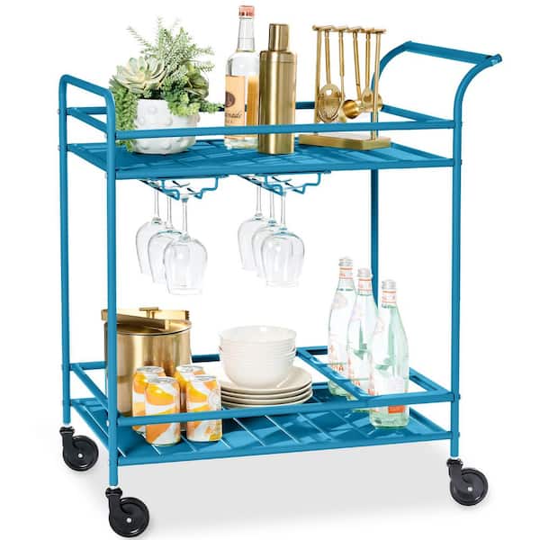 Best Choice Products 2-Tier Peacock Outdoor/Indoor Metal Bar Serving Cart with Storage Shelves and Lockable Wheels
