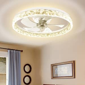 20 in. Indoor Modern White Crystal Flush Mount Ceiling Fan with Light, Dimmable Small LED Ceiling Fan