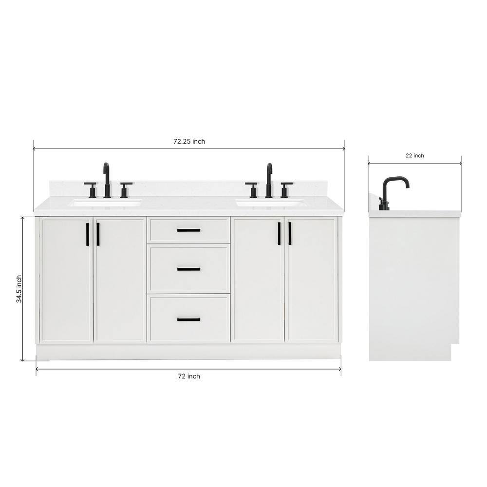 White Solid Wood Double Sink Bathroom Vanity with Carrara Quartz Top