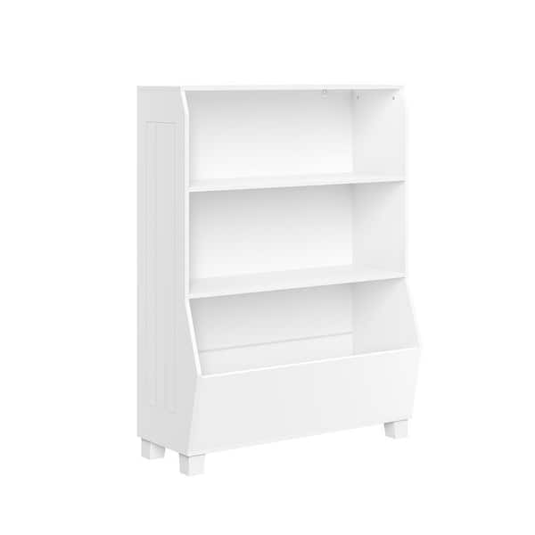 33.5 in. W White Kids Playroom Bookshelf with Veggie Bin Organizer and 2-Open Toy Storage Shelves