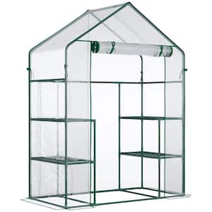 4.7ft. x 2.4ft. x 6.4ft. Walk-in Greenhouse Kit, Portable Crop Cage with 3 Tier Shleves, Roll-Up Door -Clear