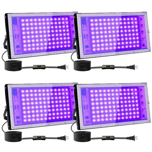 9. 84in. 100W Black Finish Plug-In Integrated LED Landscape Flood Light for Glow Party, Stage and Body Paint, 4Pack