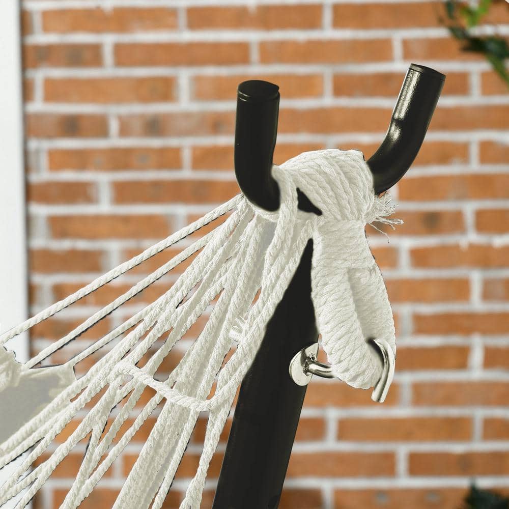 Cream White Cotton Hammock Swing Chair with Stand and Headrest