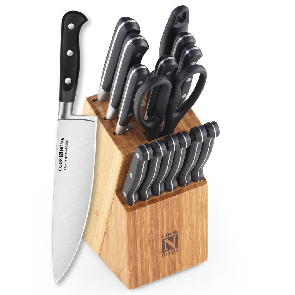 Cook N Home Kitchen Knife Set with Bamboo Storage Block 15-Piece