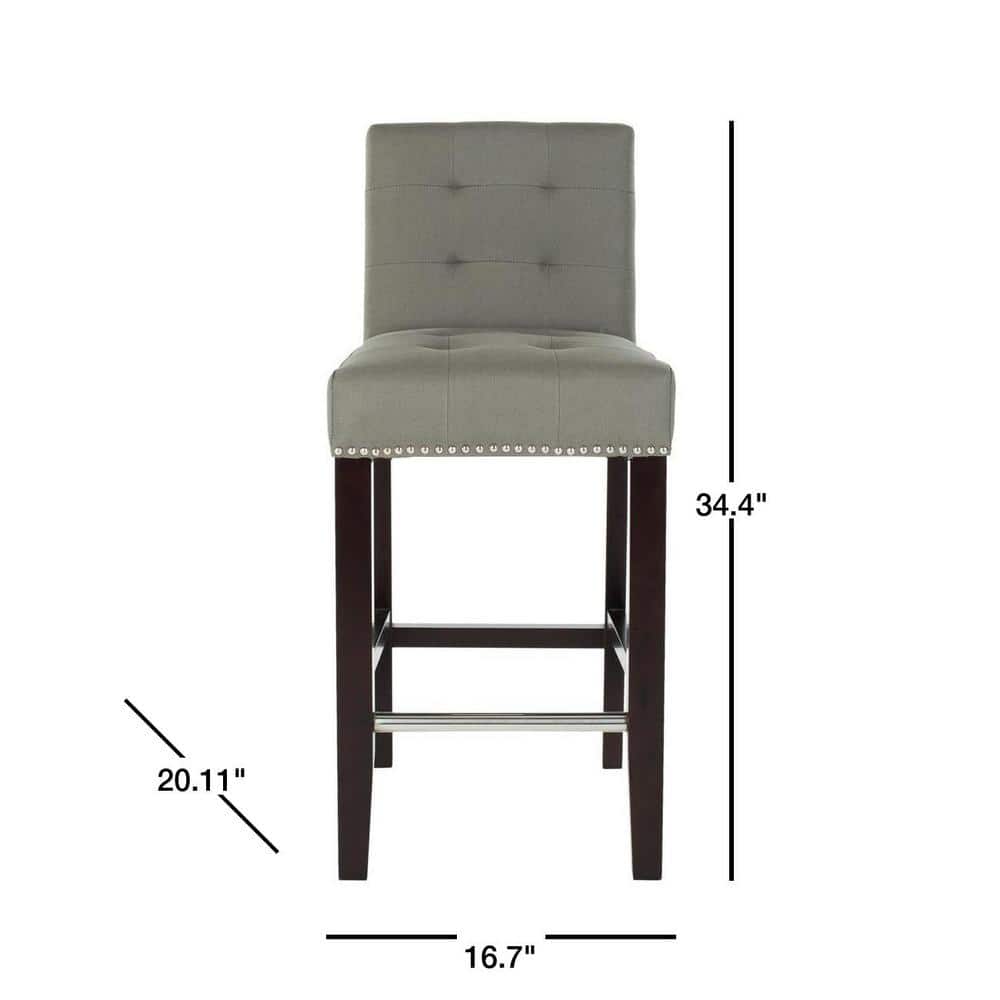 Seamist Transitional Leather and Wood 34" Counter Stool with Silver Nailheads